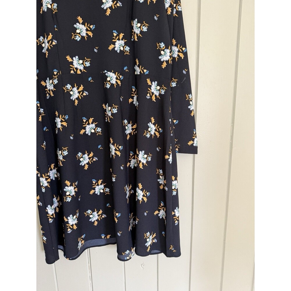 Loft Outlet Floral Dress 18 Navy Blue Floral Button Front Chiffon Long Sleeves - Picture 8 of 9